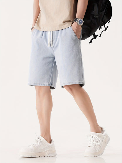 Herre Denim Shorts Løs Pasform Fritid Knæhøj