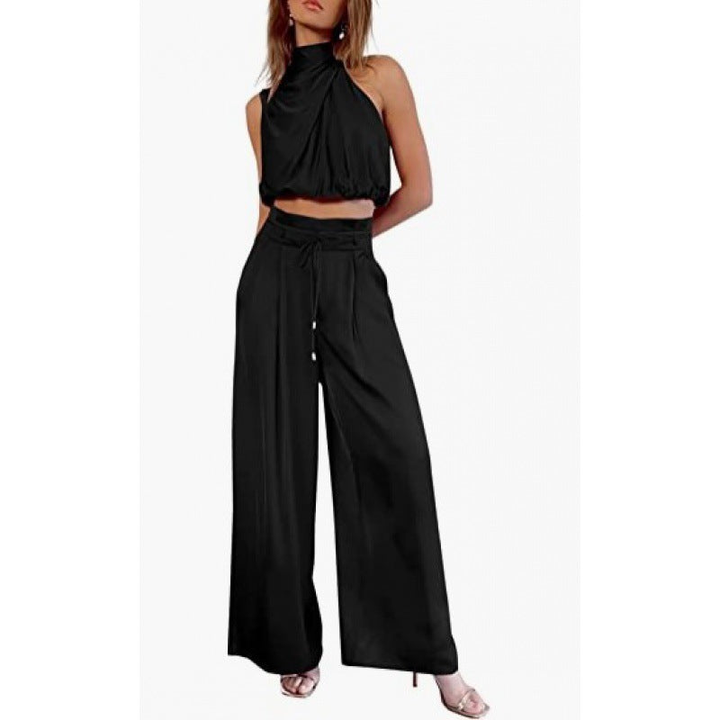 Jasmine – Casual mouwloos topje met midriff en wijde pijpen 2-delige set dameskleding