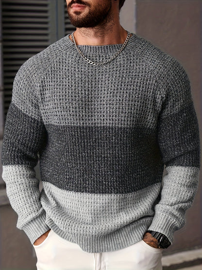 Herren Strickpullover Rundhals Mehrfarbig Gestreift Strukturstrick