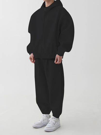 Completo unisex con felpa con cappuccio e cerniera e pantaloni da jogging, comodo completo sportivo loungewear