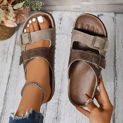 Dame Vintage Komfort Sandaler med Spænder – Åbne Sommersko til Hverdag & Fritid