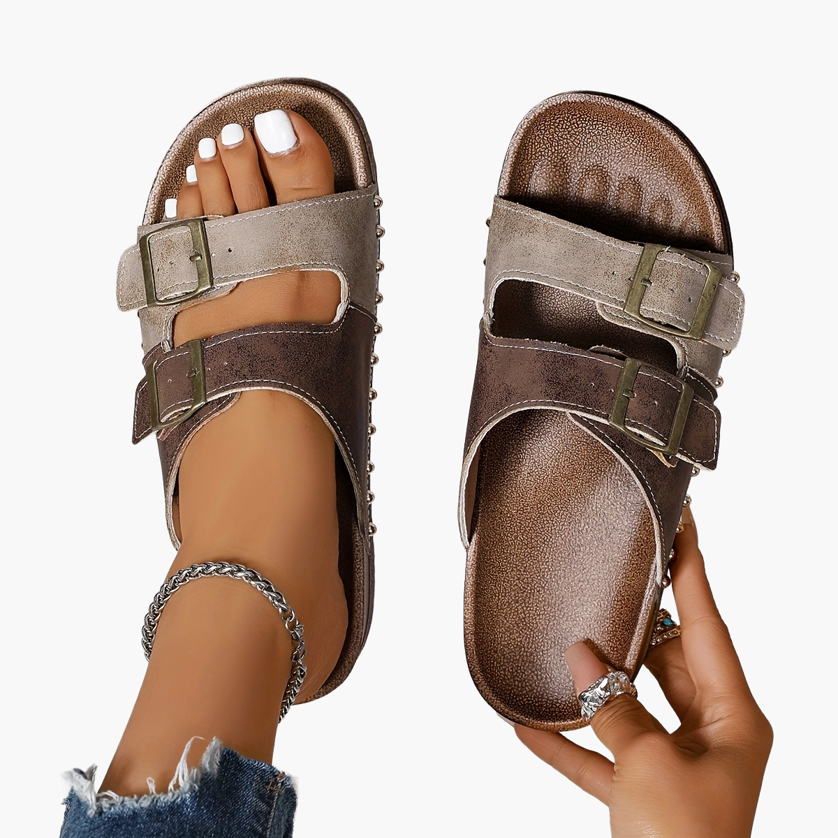 Dame Vintage Komfort Sandaler med Spænder – Åbne Sommersko til Hverdag & Fritid
