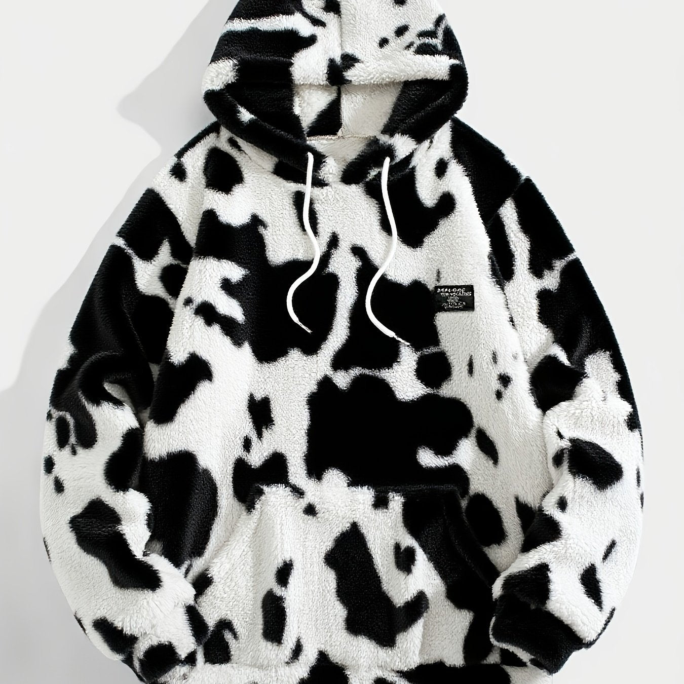 Unisex Teddy Fleece Hoodie mit Kapuze und Kuhfleckenmuster