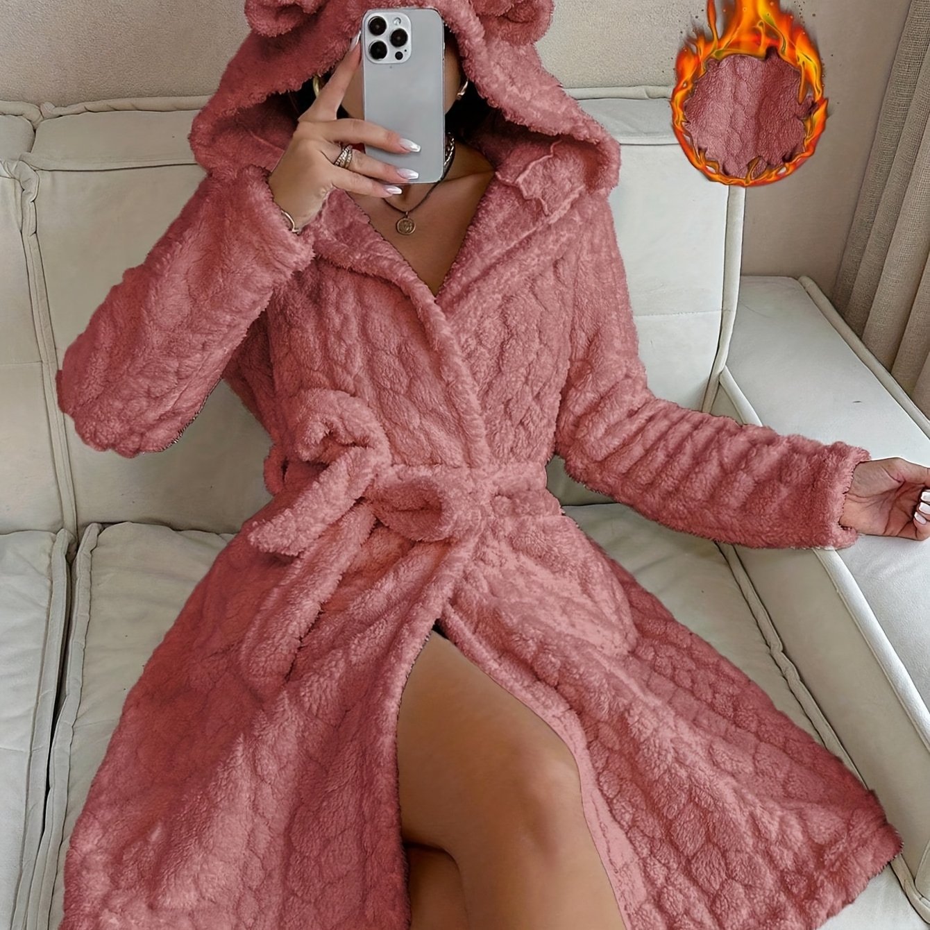 Peignoir de bain douillet à capuche et oreilles pour femmes