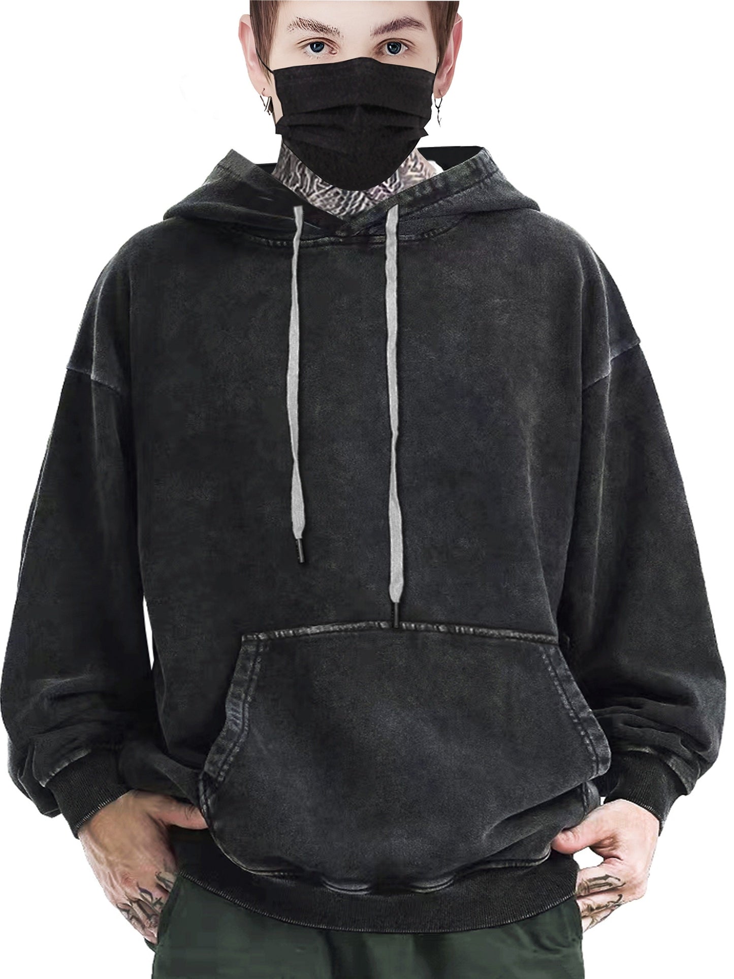 Unisex Kapuzenpullover Oversize Washed Dunkelgrau