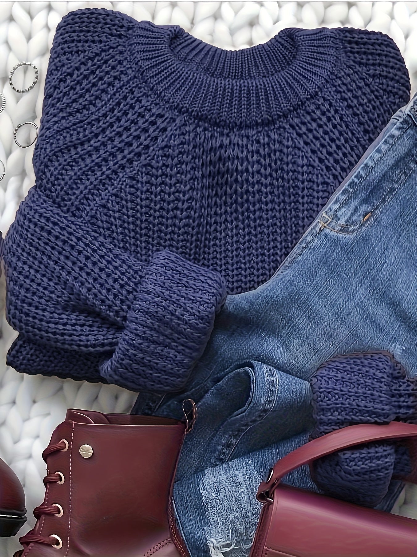 Damen Strickpullover mit Rundhalsausschnitt – Eleganter Freizeitstil für Herbst und Winter