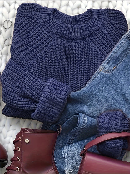 Damen Strickpullover mit Rundhalsausschnitt – Eleganter Freizeitstil für Herbst und Winter