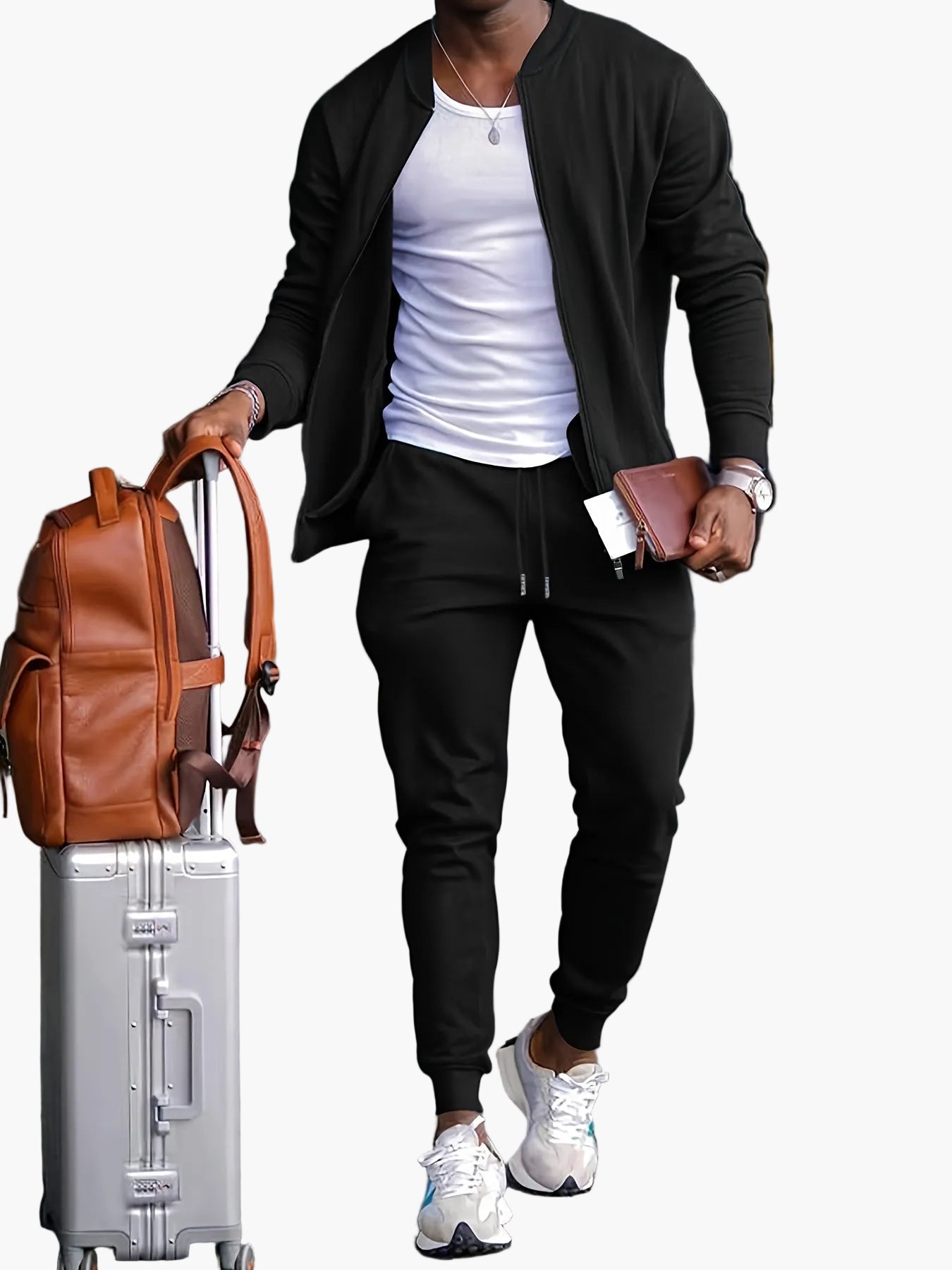 Herr sportig träningsdräkt set – Modernt fritids- och activewear-outfit för resor, träning & vardag