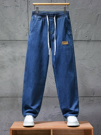 Blaue Herren Jeans Hose mit elastischem Bund und Kordelzug