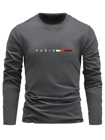 Herren Langarmshirt 3er-Set mit Rundhalsausschnitt und „Paris“-Druck