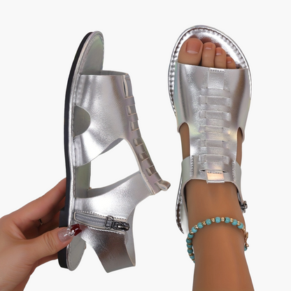 Damen Sommer Sandalen mit Reißverschluss – Bequeme Flats im Boho-Stil für Alltag und Freizeit