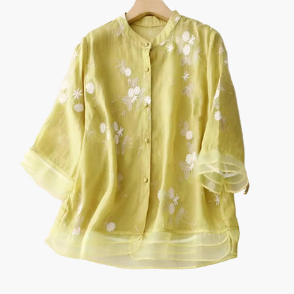 Blusa para mujer con bordado floral – Túnica elegante y ligera para el día a día y ocasiones especiales