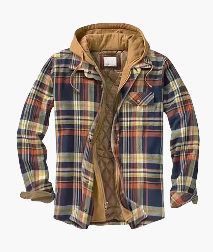 Herren Übergangsjacke mit Kapuze – Kariertes Patchwork, Urbaner Freizeitstil, Warm und Vielseitig