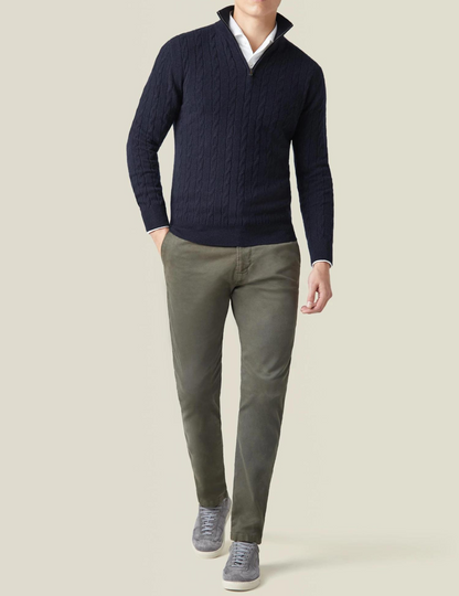 Herre Kabelstrikket Pullover med Lynlås – Klassisk stil til arbejde og fritid