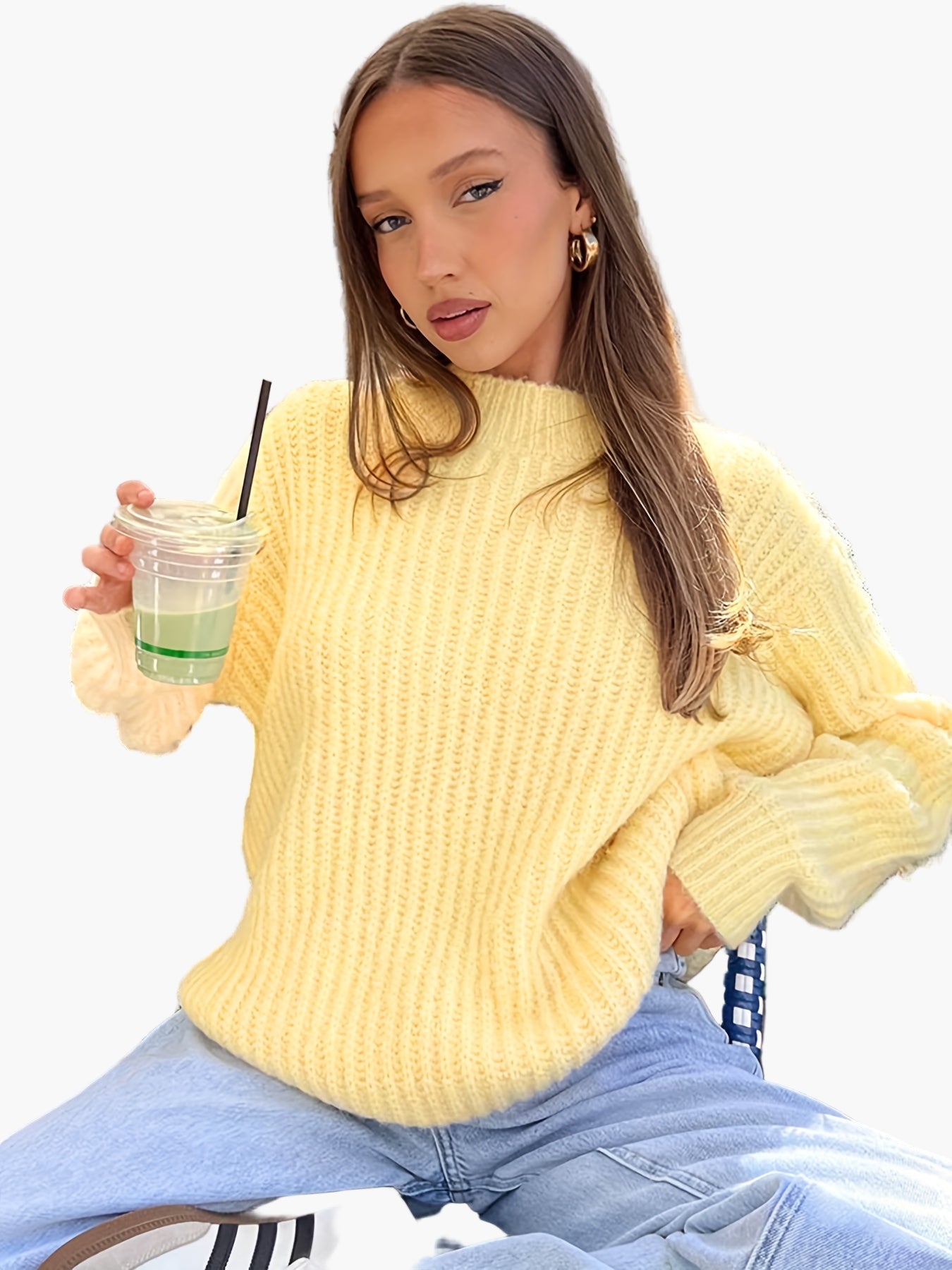 Dame Strikpullover med løs pasform Casual efterår vinter modestil