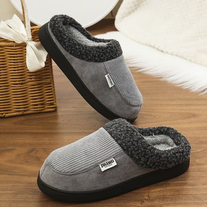 Unisex winterslippers grijs, geribbeld, met pluche voering en stevige zool