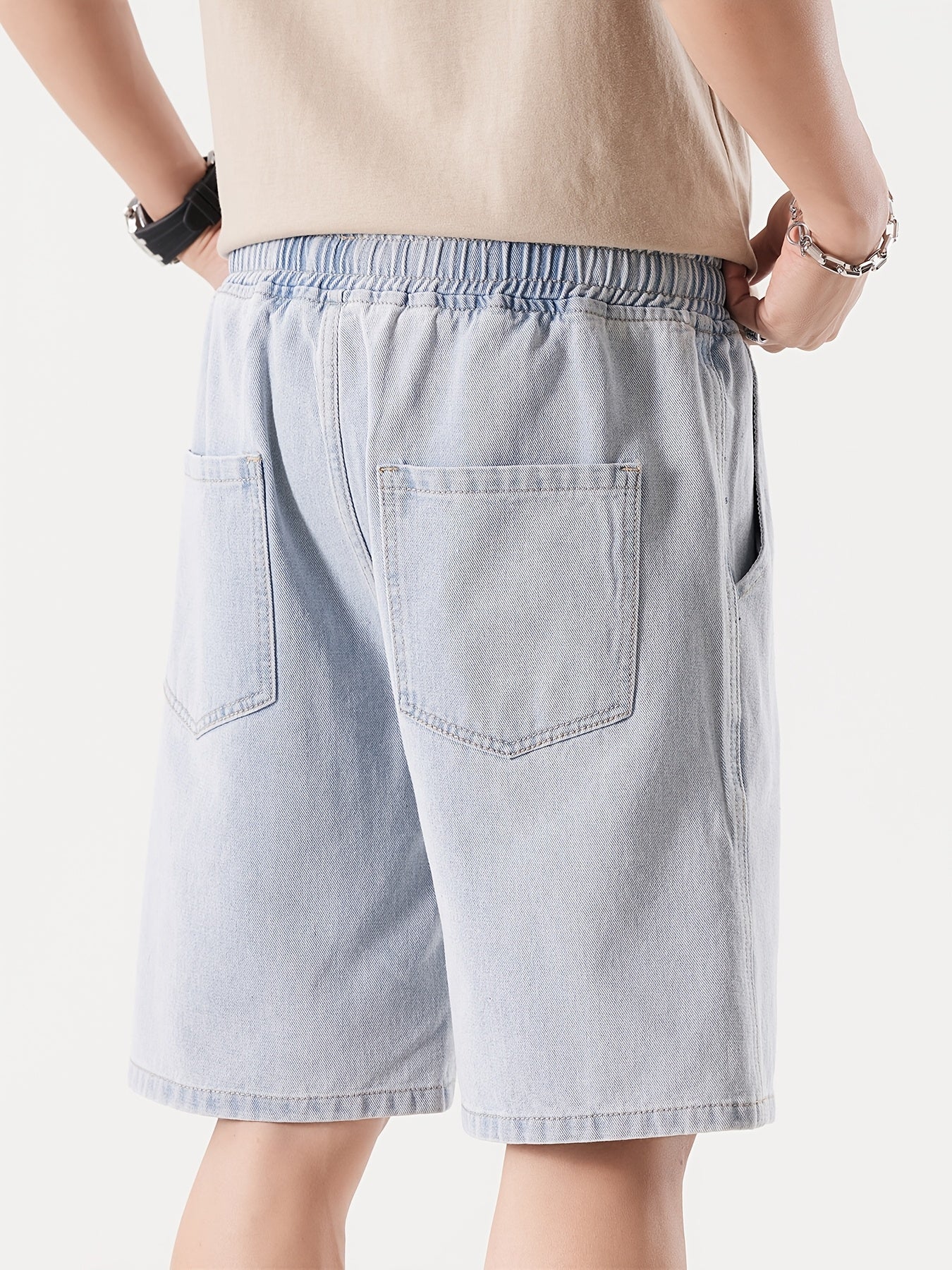 Herre Denim Shorts Løs Pasform Fritid Knæhøj