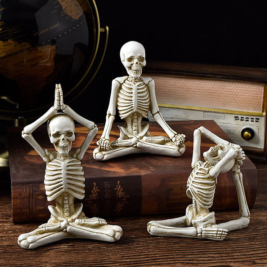 Halloween Dekorations Skelett Yoga-figurer – Rolig skräckdekoration för fester & hem