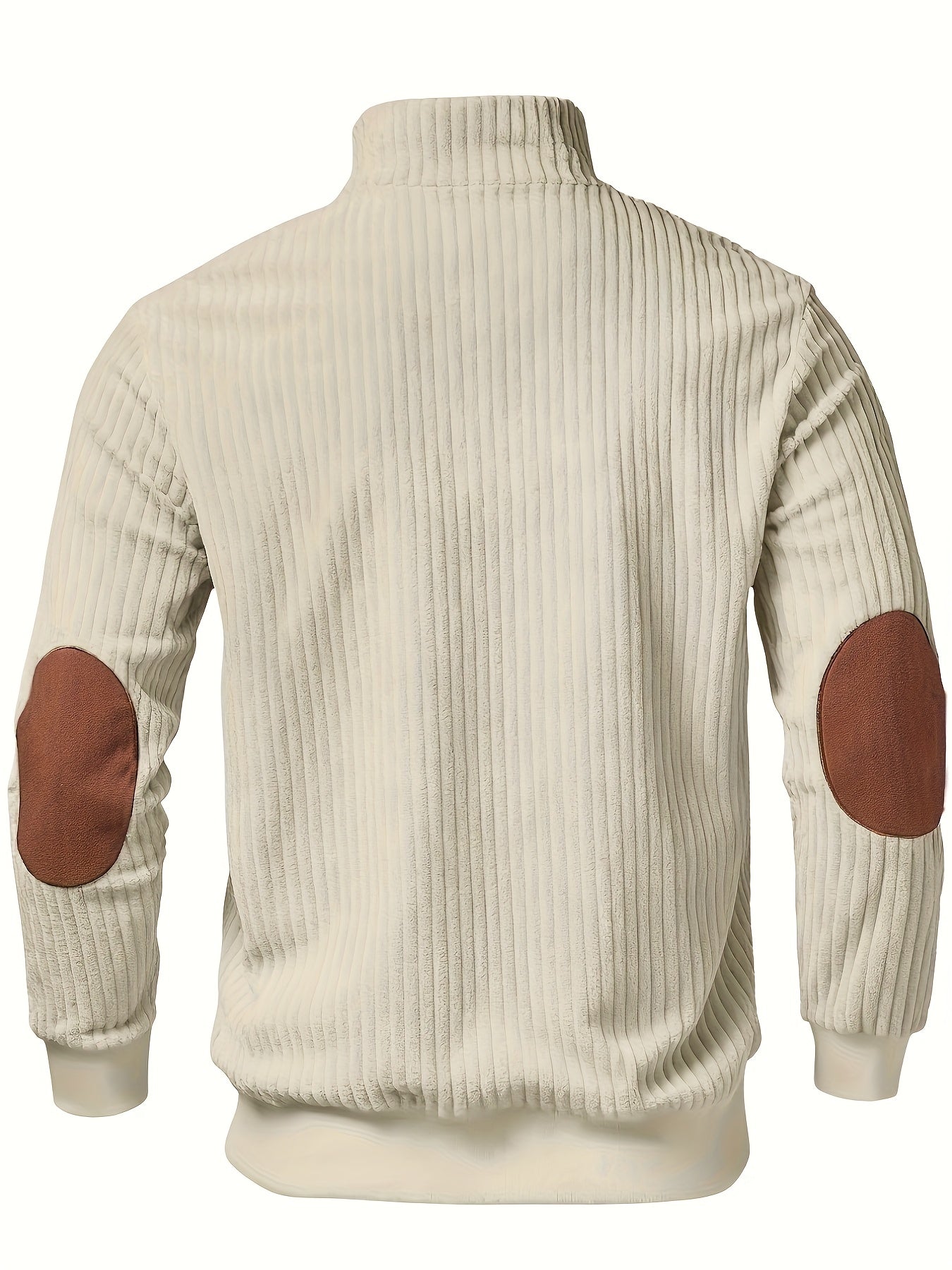 Herren Rippstrick Pullover mit Reißverschluss Stehkragen und Patches