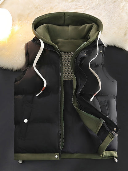 Unisex Steppweste mit Kapuze Doppel-Reißverschluss Winter Freizeit