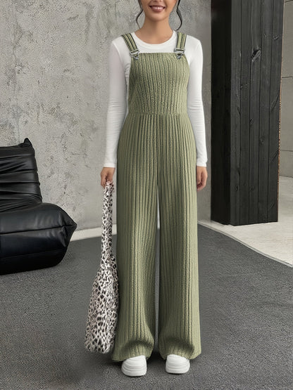 Mono para mujer de punto acanalado, pierna ancha, gris, peto enterizo