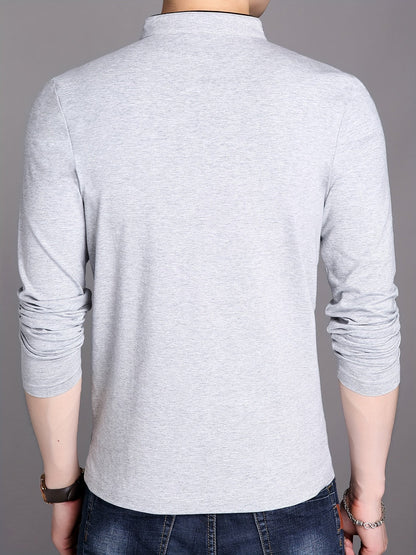 Herren Langarm Poloshirt Stehkragen Henley Stil