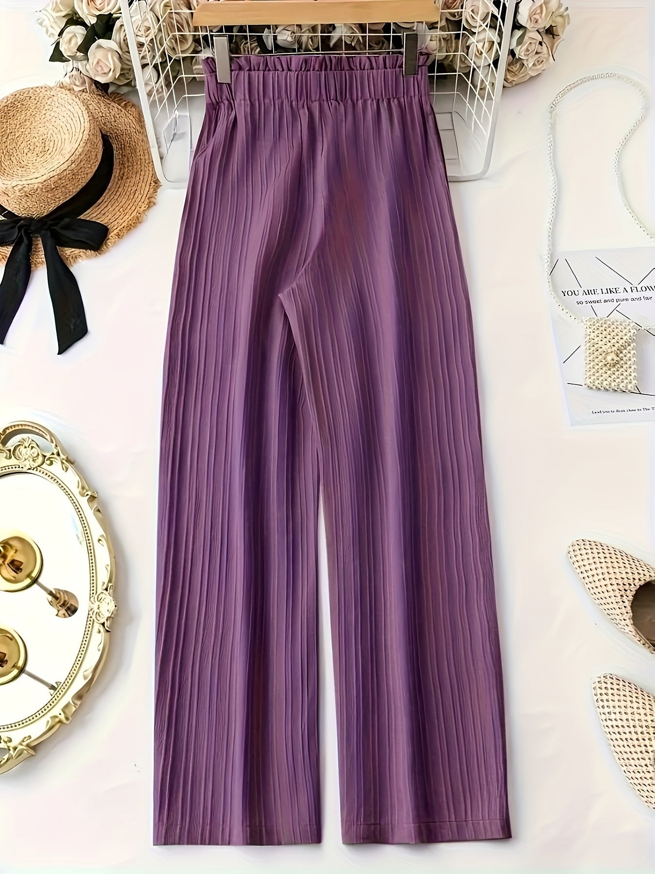 Pantalon plissé élégant pour femme, jambe large avec nœud – Parfait pour les loisirs et le bureau