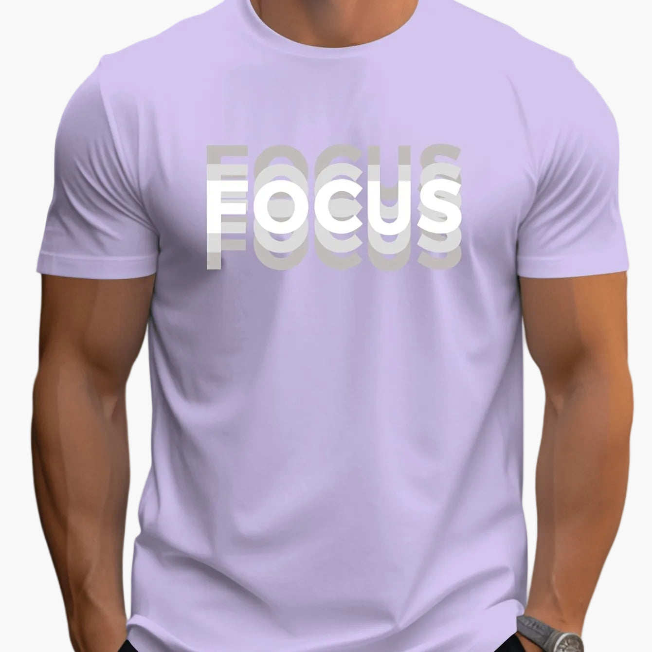 Męski T-shirt z nowoczesnym nadrukiem Focus – casualowa odzież uliczna, koszulka motywacyjna