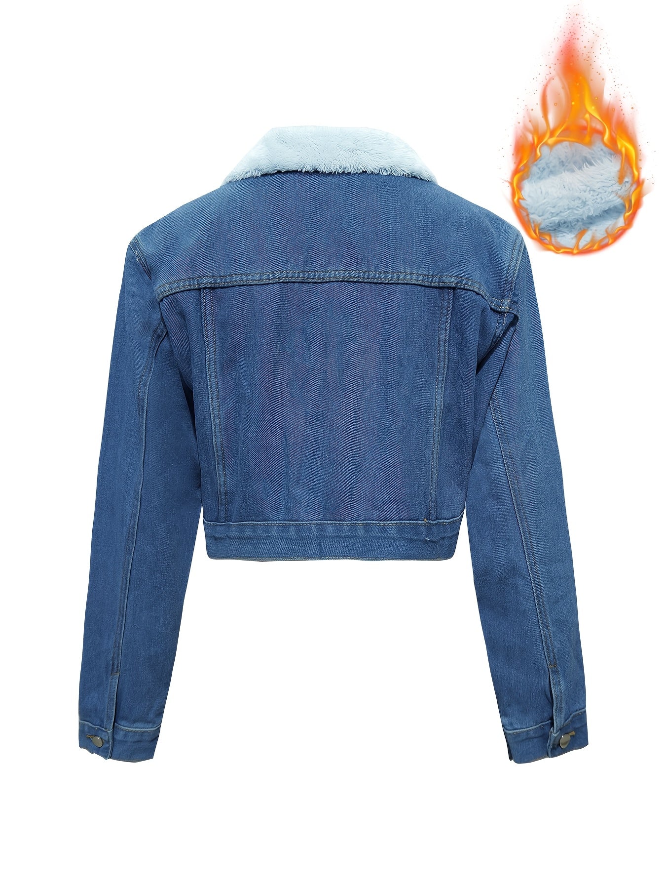 Chaqueta vaquera corta azul con forro afelpado para mujer
