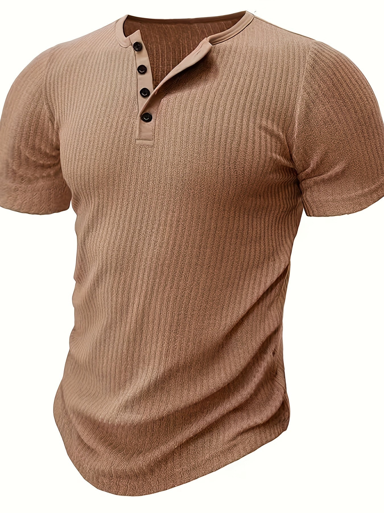 Męska koszulka Henley z krótkim rękawem, prążkowana, letni styl casual