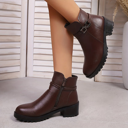 Damen Stiefelette mit Zierschnalle und seitlichem Reißverschluss, Schwarz