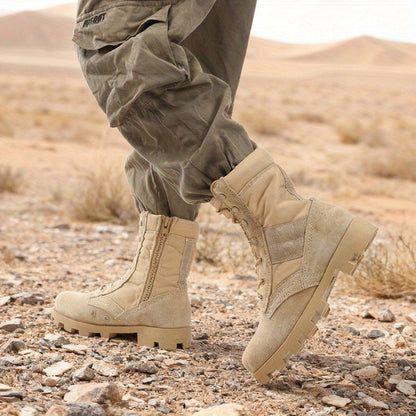Stivali da uomo beige da esterno con lacci e cerniera