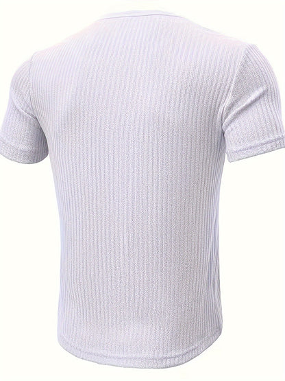 Herre Henley T-skjorte med knappestolpe og striper – Komfortabel fritidsstil