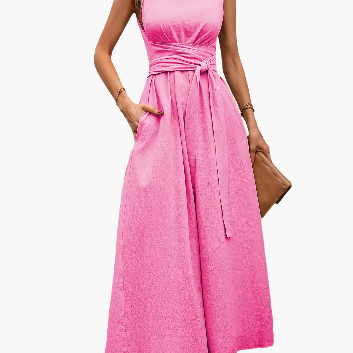 Combinaison sans manches pour femme avec ceinture à nouer et jambes larges – Style décontracté élégant pour le printemps et l'été