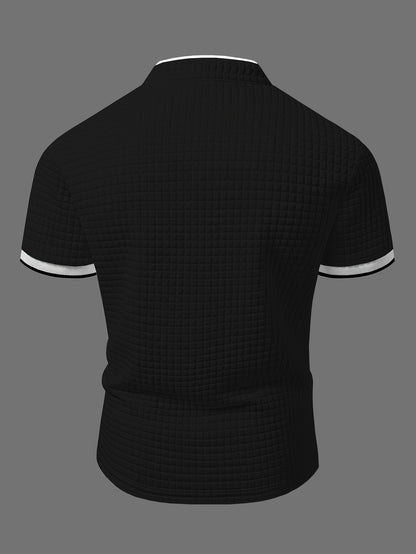 Maglietta Henley da uomo a maniche corte con collo alla coreana e stemma – Top casual moderno per tutti i giorni e uscite