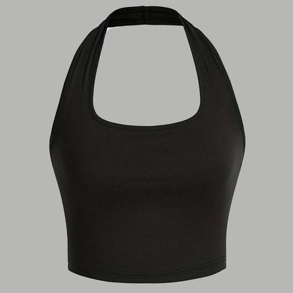 Dame Halterneck Croptop med åben ryg – Moderne sommerbasic til fritid og fest