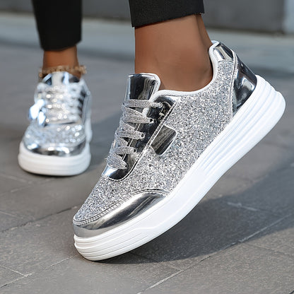 Dame Sneakers med Glimmer Plateau Fritid Trendy Sporty