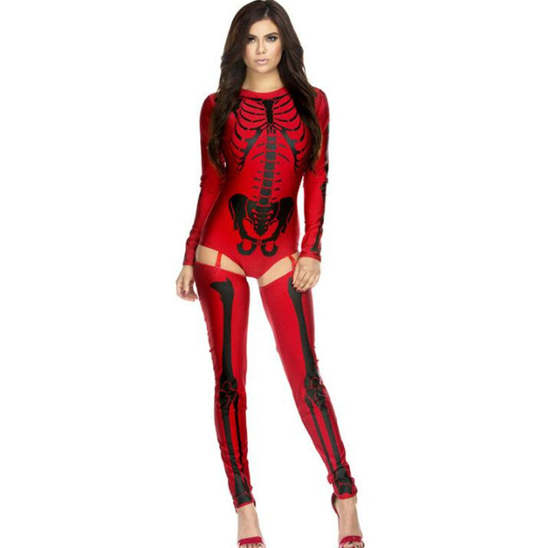 Dam Halloween Skelett Kostym – Sexig Overall för Halloweenfester & Kusliga Evenemang