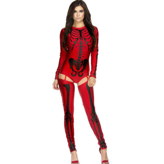 Dames Halloween Skelet Kostuum – Sexy Overall voor Halloween Feesten & Griezelige Evenementen