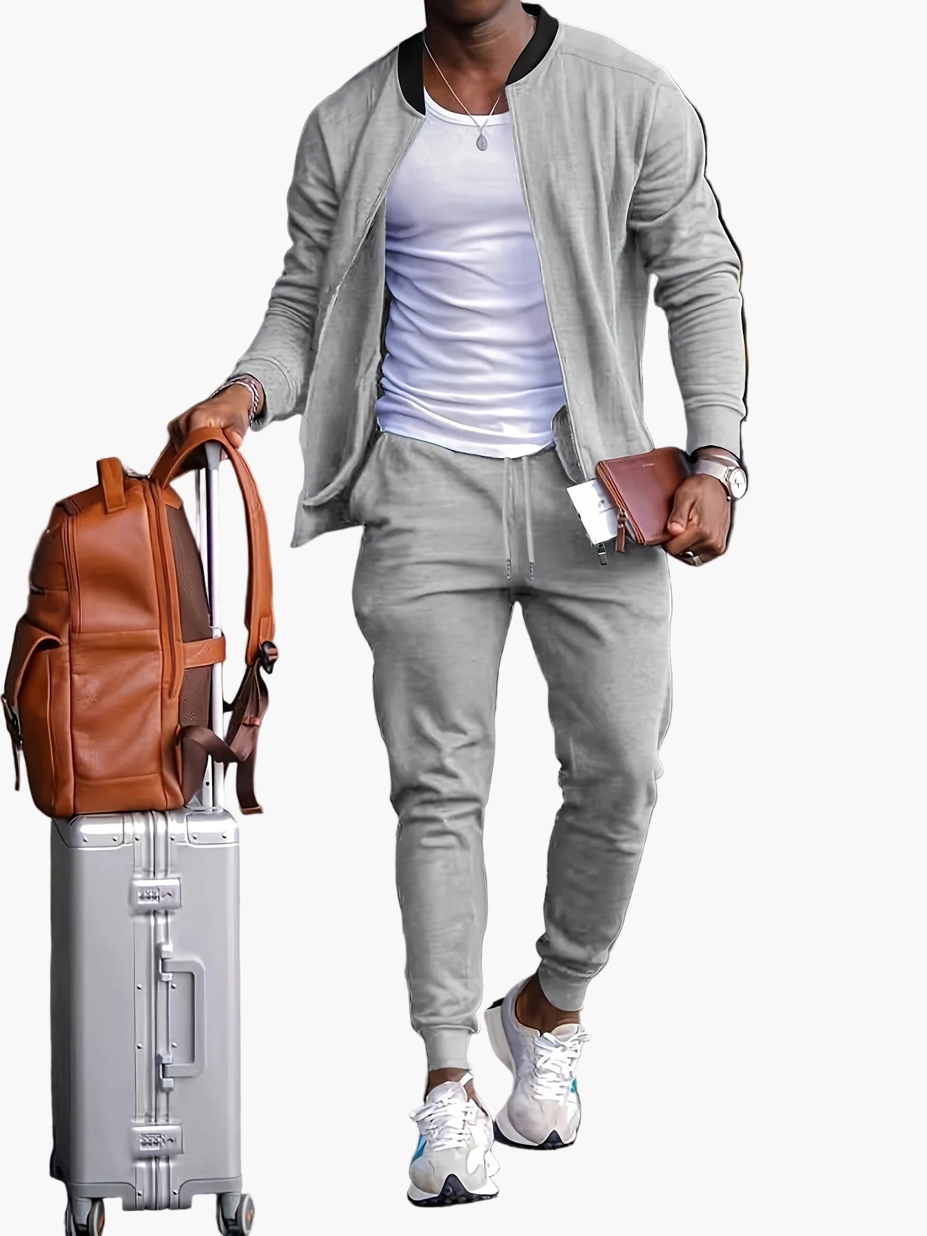 Herr sportig träningsdräkt set – Modernt fritids- och activewear-outfit för resor, träning & vardag