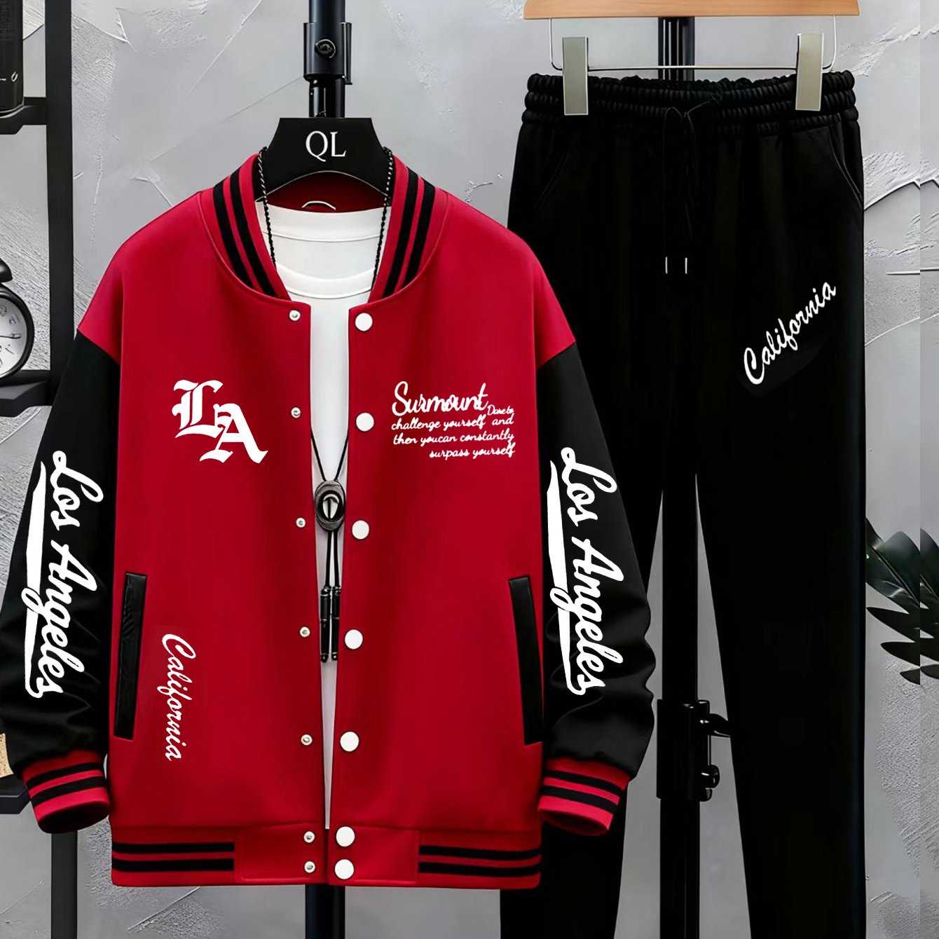 Herren College Jacke & Jogginghose Set Zweiteiler mit Los Angeles Print