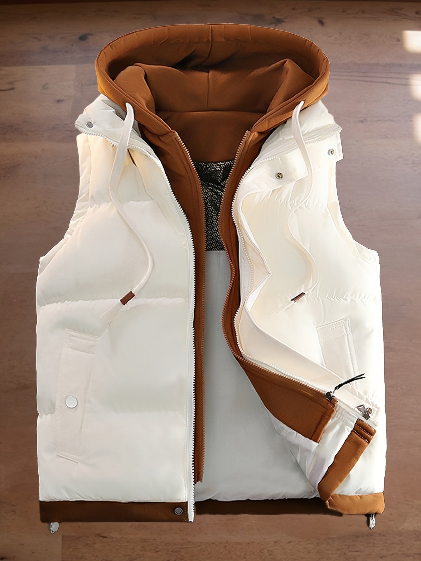 Unisex Steppweste mit Kapuze Doppel-Reißverschluss Winter Freizeit