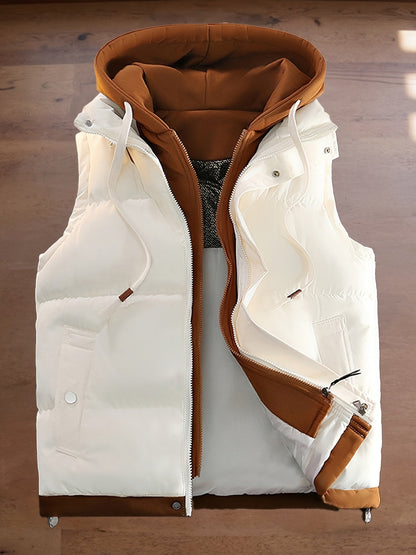 Unisex Steppweste mit Kapuze Doppel-Reißverschluss Winter Freizeit