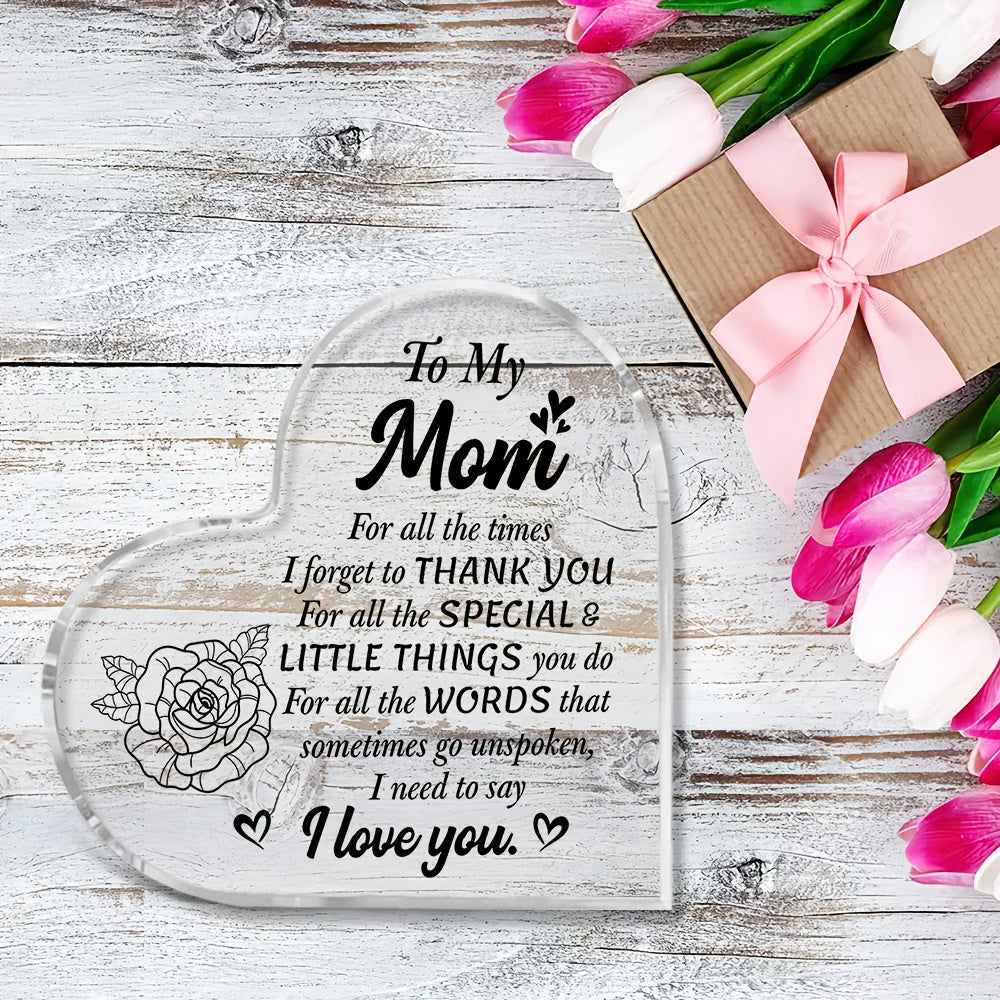 Plaque décorative en forme de cœur avec gravure pour mamans – Cadeau style vintage pour femmes – Expression de gratitude et d'amour – Présentoir de table pour la maison ou le bureau