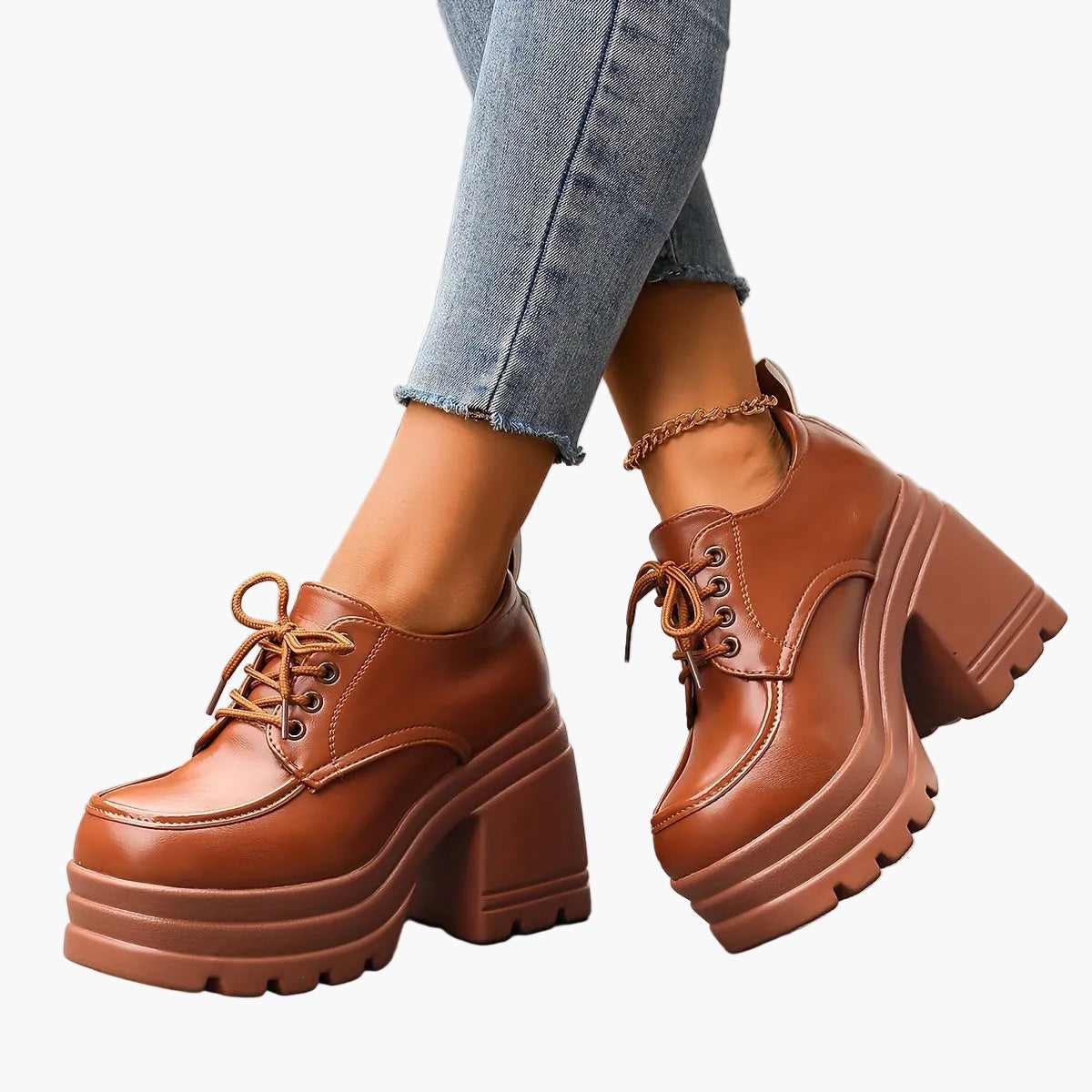 Scarpe Stringate Donna con Tacco Plateau – Oxfords Chunky Retrò per Quotidiano e Festa