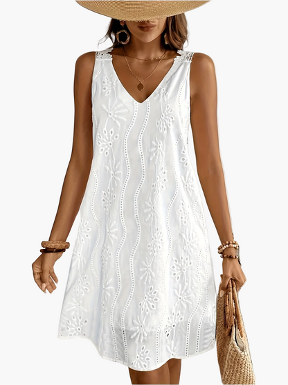 Abito estivo da donna con pizzo, scollo a V, elegante per tempo libero e vacanze