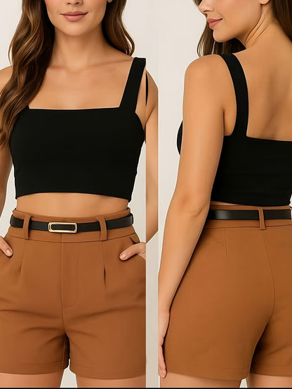Ensemble femme élégant top court et short avec ceinture – Tenue d'été stylée pour loisirs et quotidien