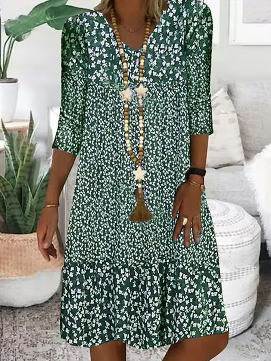 Abito estivo da donna stile principessa con motivo floreale, maniche 3/4, abito midi casual, comodo e alla moda