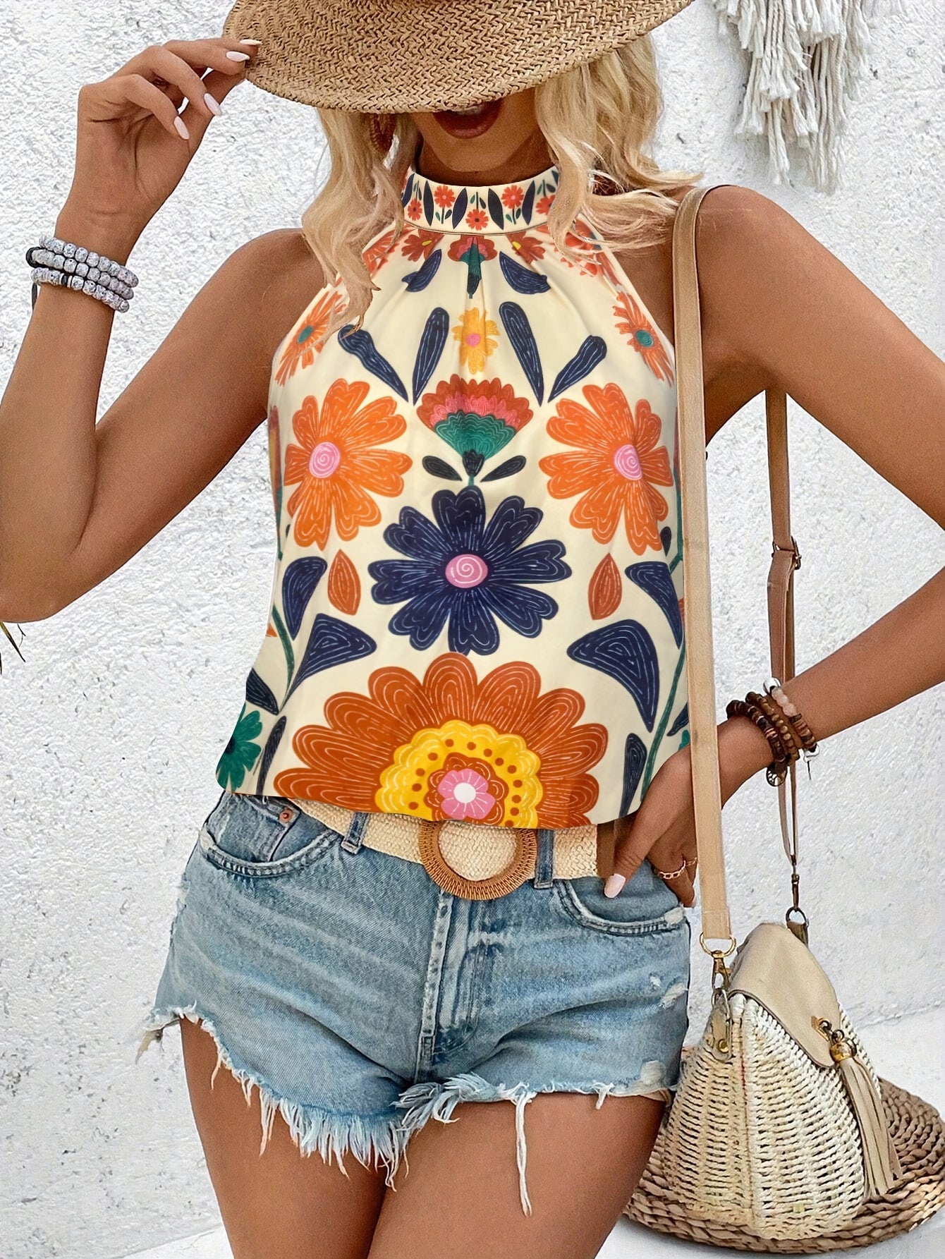 Damen Sommer Top mit Blumenmuster, Ärmellos, Elegant – Perfekt für Freizeit & Urlaub