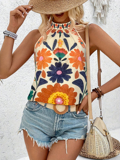 Damen Sommer Top mit Blumenmuster, Ärmellos, Elegant – Perfekt für Freizeit & Urlaub